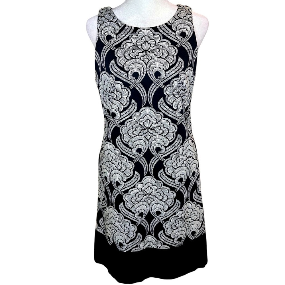 Maggy London Art Nouveau Black & White Sheath Mini Dress Size 6